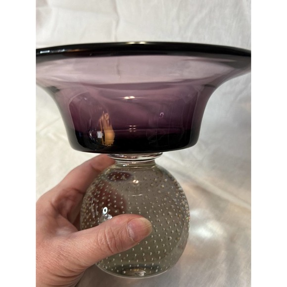 Vintage Rare Carl Erickson Controlled Bubble Glass Amethyst Purple Compote Vase - Picture 4 of 6